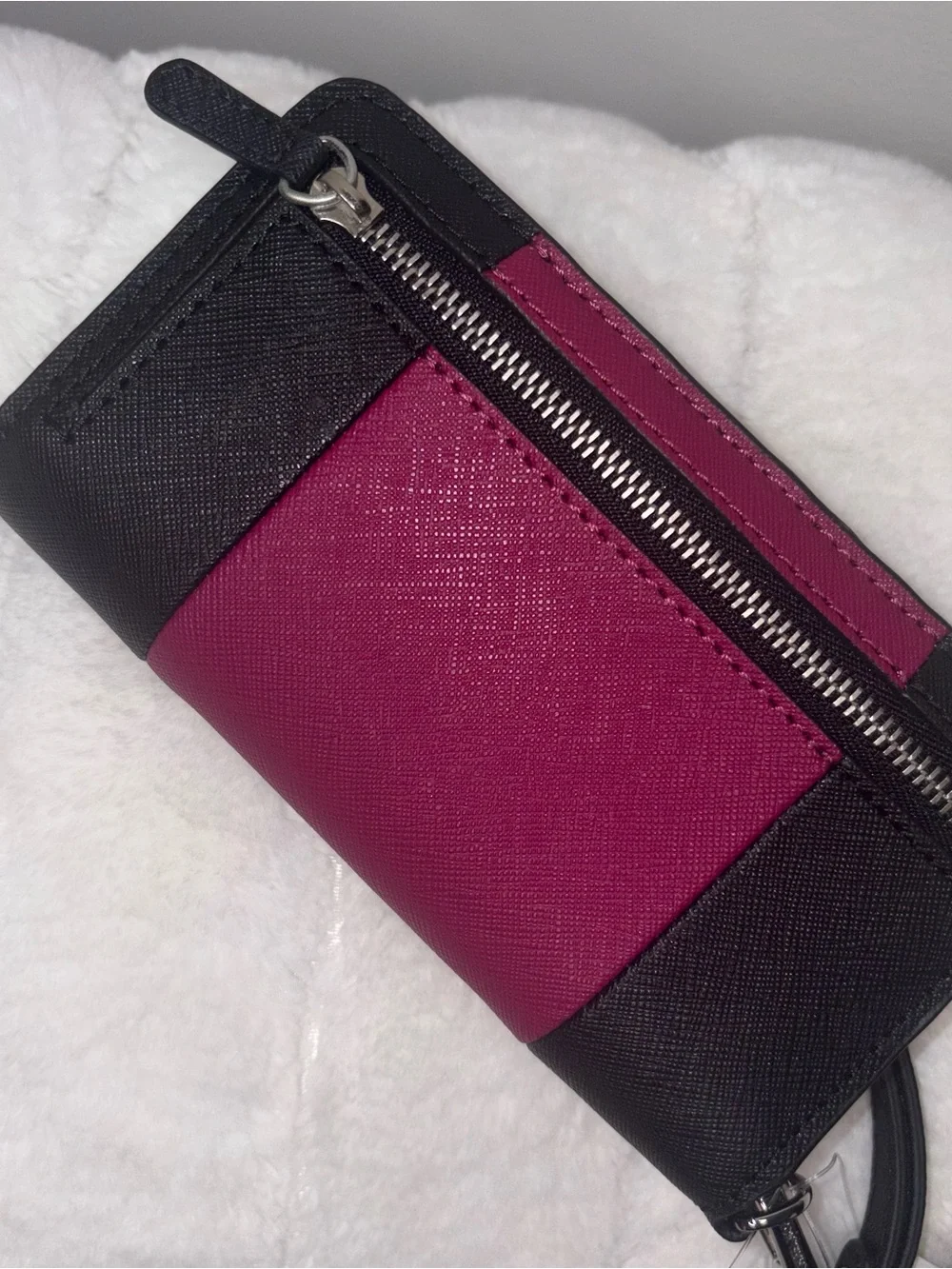 Michael Kors Black and Berry Pink Saffiano Wristlet Phone Case
